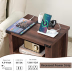 Night Stand, 18 Inch Farmhouse Nightstand with with Charging Station and USB Port, Rustic Couch End Table with Magnetic Door, Wood Bed Side Tables for Bedroom, Home, Brown Walnut