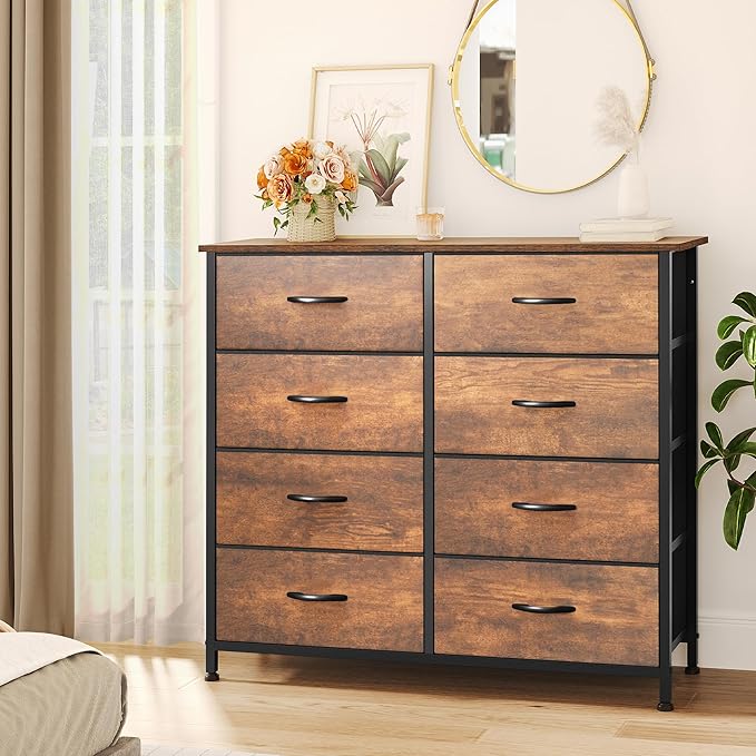YITAHOME 8 Drawers Fabric Dresser, Furniture Storage Tower Cabinet, Organizer for Living Room, Hallway, Closet, Sturdy Steel Frame, Wooden Top, Easy-to-Pull Fabric Bins