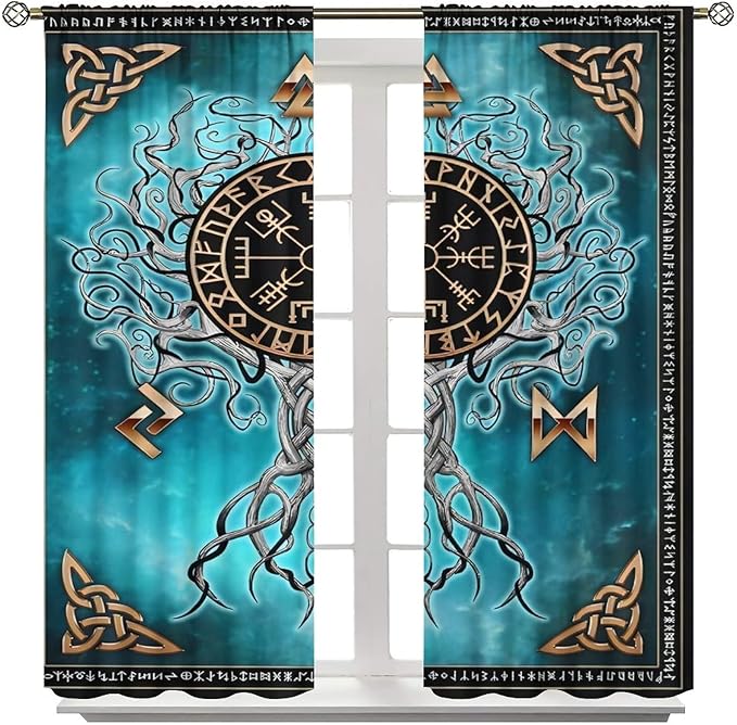 Viking Curtains Viking Totem Curtains Ancient Scandinavian Bedroom Living Room Decoration 2 Panel Groups W42 * L45 Inch