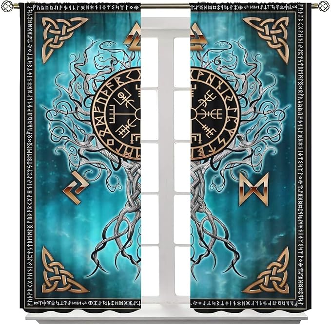 Viking Curtains Viking Totem Curtains Ancient Scandinavian Bedroom Living Room Decoration 2 Panel Groups W52 * L84 Inch
