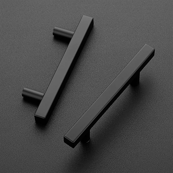 Ravinte Cabinet Handles 30 Pack - 3-3/4 Inch Matte Black Square Pulls, 6 Inch Overall Length - Kitchen Hardware Drawer Pulls