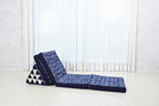 Leewadee Comfortable Japanese Floor Mattress - Thai Floor Bed with Triangle Cushion - Futon Mattress - XL Extra Long Thai Massage Mat, 89 x 20 inches, Blue White, Kapok Filling