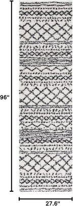 SAFAVIEH Arizona Shag Collection Runner Rug - 2'3" x 8', Ivory & Black, Moroccan Design, Non-Shedding & Easy Care, 1.6-inch Thick Ideal for High Traffic Areas in Living Room, Bedroom (ASG741Z)