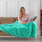 Tuddrom Decorative Extra Soft Faux Fur Throw Blanket 50"x60",Solid Reversible Fuzzy Lightweight Long Hair Shaggy Blanket,Fluffy Cozy Plush Fleece Comfy Microfiber Blanket for Couch Sofa Bed,Teal Blue