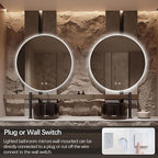 Niccy Round Led Mirror for Bathroom, 36" Circle Frameless Backlit Mirror wiht Light, Anti-Fog, 3 Colors, Waterproof, Memory Function