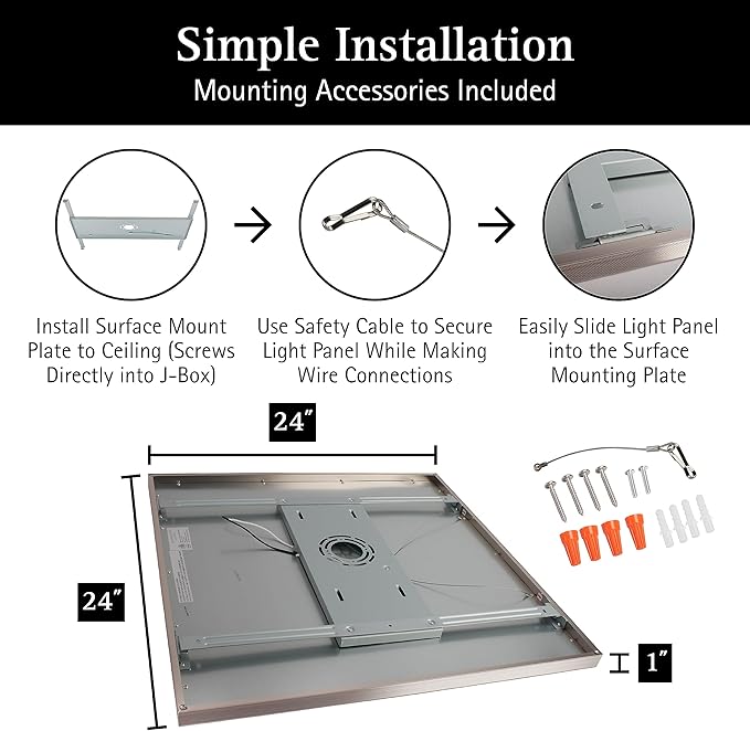 Ultralux 2x2 ft Surface Mount Ceiling Light Panel – Slim, Edge Lit, Flush Mount Flat Panel for Kitchen, Home & Office - TRIAC Dimmable, 3CCT Adjustable Color Temperature (Brushed Nickel, 1 Pack)