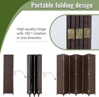 FDW Room Divider Wood Screen 6 Panel Folding Portable Partition Screens Wooden Mesh Woven Design Room Divider for Home Office (Dark Brown)