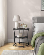 VASAGLE Side Table, 2-Tier Round End Table, Nightstand with Steel Frame for Small Spaces, Living Room, Bedroom, Charcoal Gray and Ink Black