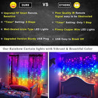 Rainbow Fairy String Curtain Lights with Remote, Twinkle LED Ombre Light Curtain for Girls Room, Bedroom, Teen Room, Kid's Room, Unicorn Theme, Party, Christmas Décor Gift (Rainbow)