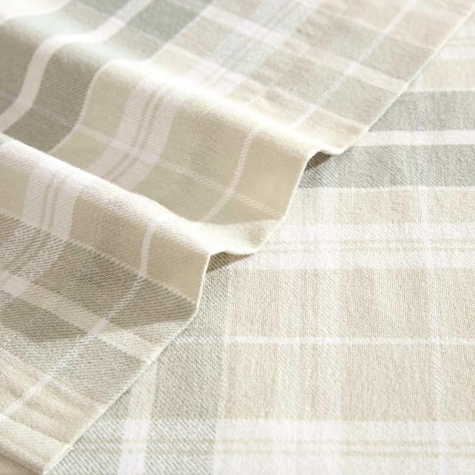 Laura Ashley - Flannel Sheets Queen Size, Anti-Pilling & Wrinkle Resistant Cotton, Touchably Soft for All-Season Comfort - Bed Sheets with Matching Pillowcases & Fitted Sheet (Mulholland Plaid Green)