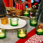 Mumufy 100 Pack Glass Tealight Candle Holder Ribbed Votive Candle Holder for Centerpiece Wedding Proposal Spa Aromatherapy Meditation Home Decor (Green)