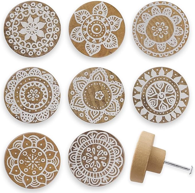 8Pack 1.8" Wooden Boho Nursery Kids Dresser Drawer Pulls Cute Cabinet Furniture Decorative Knobs