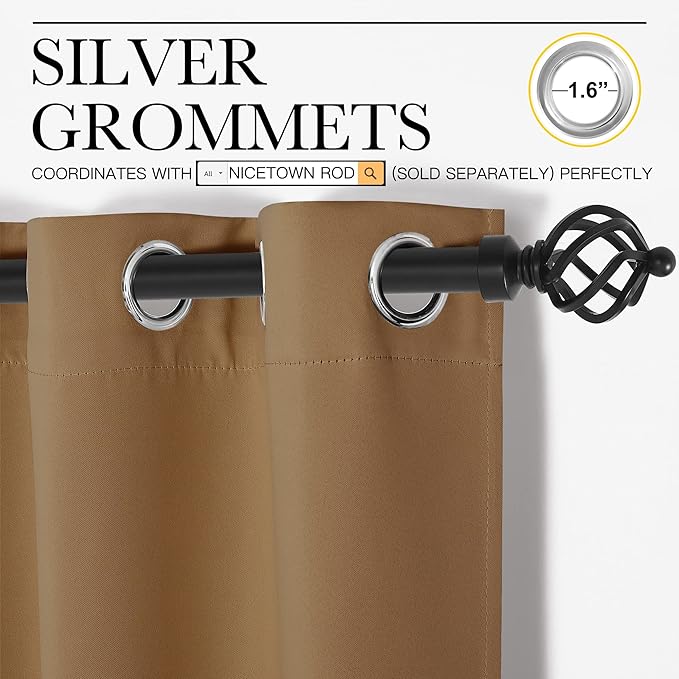 NICETOWN Sleek Blackout Curtains 50 inches Length for Small Windows, Noise Reducing and Block Draft Panels for Door Doorway Laundry Office Luxury Decor Theme (2 Panels, Gold Brown, W42 x L50 -Inch)