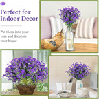 Hoteam 50 Bundles Outdoor Artificial Flowers Plants Uv Resistant Outside Faux Flowers Plastic Fake Plants Outdoor Summer Fall Seasons Decoration Shrubs Garden Porch Box, Purple
