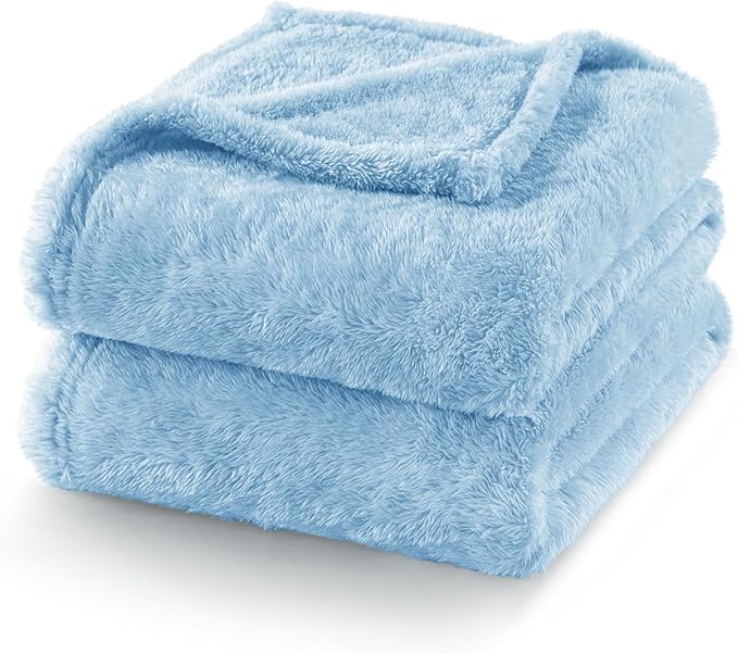 Exclusivo Mezcla Plush Fuzzy Fleece Bed Blanket King Size, Super Soft, Fluffy and Warm Blankets, Suitable for All Seasons (Light Blue, 90x104 Inches)