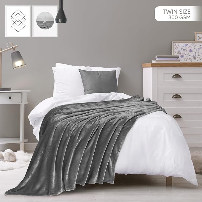 Utopia Bedding Fleece Blanket Twin Size Grey 300GSM Luxury Anti-Static Fuzzy Soft Microfiber Bed Blanket (60x80 Inch)