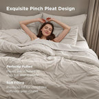 Bedsure Twin Comforter Set Linen - Bed in a Bag Twin Size Bedding 5 Pieces, GentleSoft™ Pintuck Bed Set Gift for Family, Pinch Pleat All Season Comforter with Sheets, Pillowcases & Shams