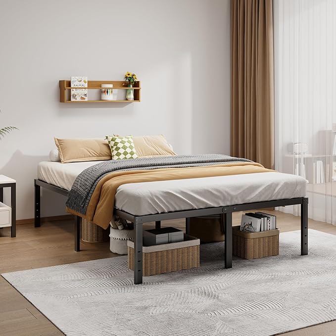 Metal Bed Frame Queen Size - 18 Inch Heavy-Duty Queen Platform Bed Frame No Box Spring Needed, Easy Assembly, Noise-Free, Sturdy Mattress Foundation, Underbed Storage Space