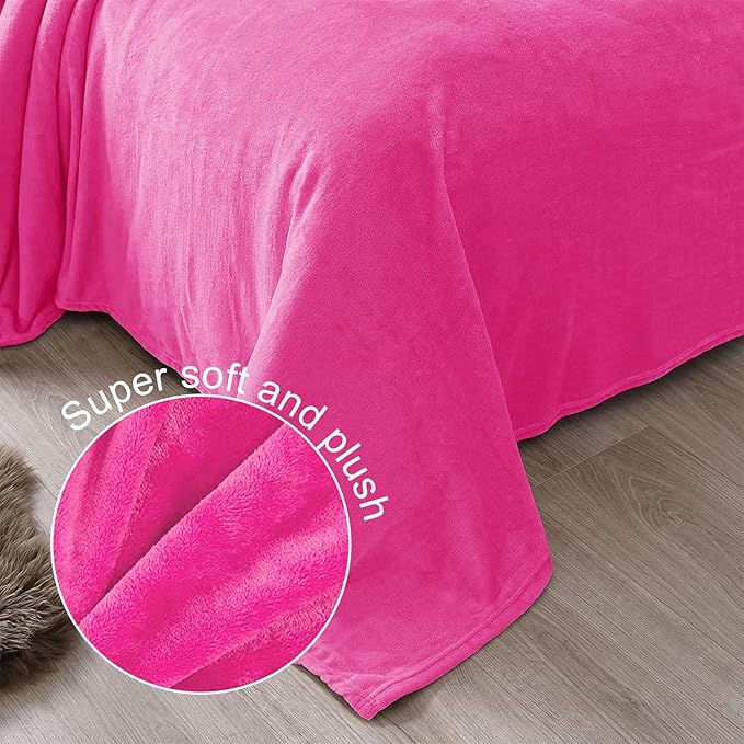 Exclusivo Mezcla Fleece Blanket Twin Size for Bed, Super Soft and Warm, All Season Use, Cozy, Plush, Lightweight, 90x66 Inches, Hot Pink