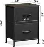 WLIVE Black Nightstand Set of 2, Night Stand with 2 Fabric Drawers, Small Dresser for Bedroom, Bedside Tables for Small Spaces, Dorm, Wood Top