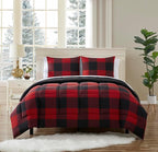 7 Piece Comforter Set Bag Solid Color All Season Soft Down Alternative Blanket & Luxurious Microfiber Bed Sheets, Full, Buffalo Plaid Burgundy/Black
