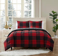 7 Piece Comforter Set Bag Solid Color All Season Soft Down Alternative Blanket & Luxurious Microfiber Bed Sheets, Queen, Buffalo Plaid Burgundy/Black