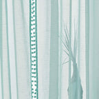 Treatmentex Pompom Sheer Curtains for Kids-Room 72" Aqua-Blue Slub Textured Window Sheer Panels for Bedroom Living Room 52" Wide, 2 Panels Rod Pocket