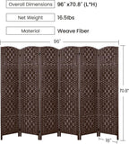 Rose Home Fashion Room Divider, 6 ft Tall Room Dividers and Folding Privacy Screens, 16in Privacy Screen 6 Panel Brown Space Temporary Wall Foldable Partition Separation