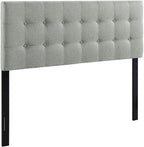 Modway Emily Tufted Button Linen Fabric Upholstered King Headboard in Gray
