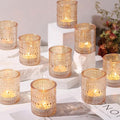 15Pcs Glass Votive Candle Holders, Gold Tea Light Candle Holders Vintage Fall Tealight Candle Holder Bulk for Autumn, Thanksgiving Table Centerpieces, Christmas Decor (Gold)