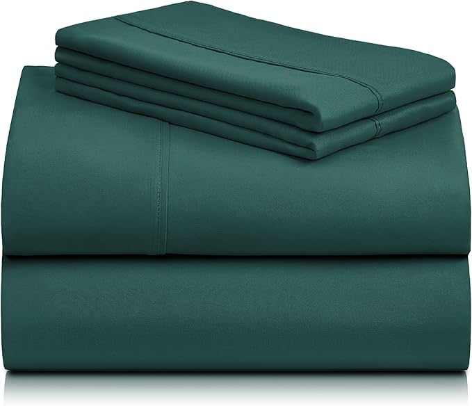 LuxClub 3 PC Sheet Bed Sheets Deep Pockets Wrinkle Free-Kids-Fitted Sheets Machine Washable Hotel Bedding Silky Soft - Emerald Twin XL