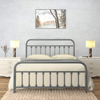Golden Gate Beds Victorian Vintage Style Metal Bed Frame with Wrought Iron Headboard and Footboard, Classic Platform Bedframe Storage, No Box Spring Needed, Mattress Foundation, Silver, Queen Size