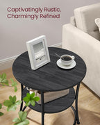 VASAGLE Side Table, 2-Tier Round End Table, Nightstand with Steel Frame for Small Spaces, Living Room, Bedroom, Charcoal Gray and Ink Black