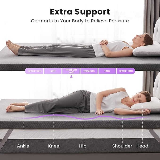 SINWEEK 3 Inch Gel Memory Foam Mattress Topper King Size, Pad for Back Pain, Bed Topper with Removable Soft Cover, CertiPUR-US Certified,Grey