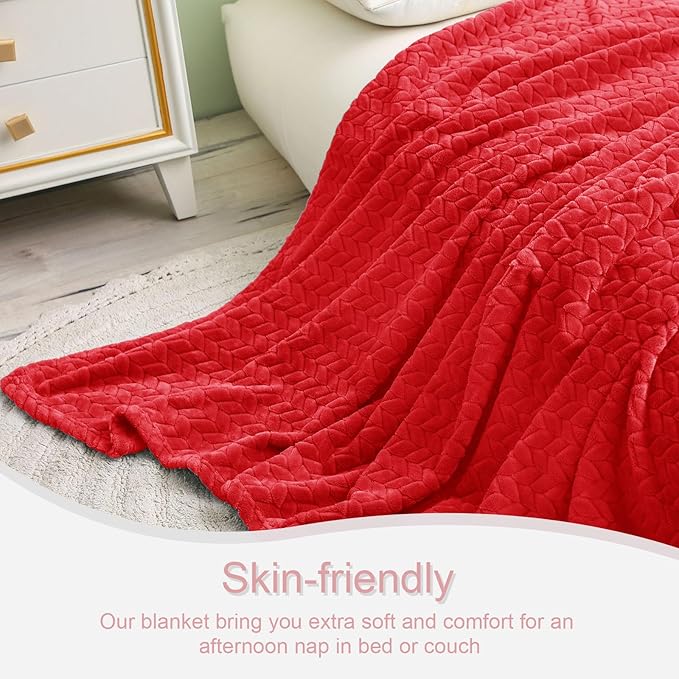Exclusivo Mezcla Fleece Throw Blanket for Couch, 50x70 Inches Soft Cozy Jacquard Flannel Blankets, Lightweight Fuzzy Plush Warm Throws for Winter, Red