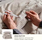 Bedsure Cotton Duvet Cover Set - 100% Cotton Waffle Weave Linen Duvet Cover Oversized Queen Size, GentleSoft™ and Breathable Bedding Set for All Season, 3 Pieces, 98"x98"