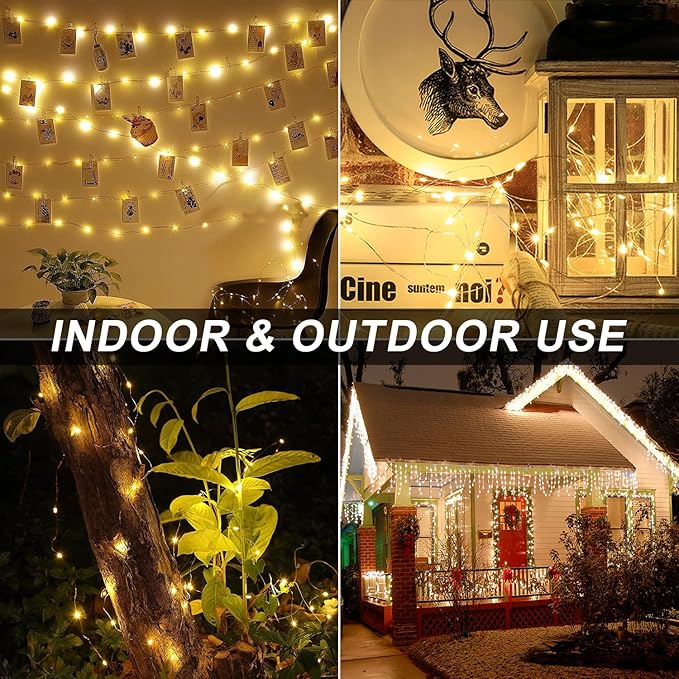 2 Pack 16.5FT 100 LED Fairy Lights Battery Operated with Timer & Remote, Dimmable Twinkle Lights, Waterproof Warm White Fairy String Lights for Outdoor Patio Wedding Mason Jar Party Bedroom Classroom