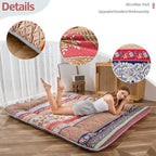 MAXYOYO Bohemian Retro Floor Mattress Vintage Floral Japanese Futon Mattress Roll Up Thicken Sleeping Bed Portable Camping Mattress Floor Lounger Couch Bed Mattress Pad Queen