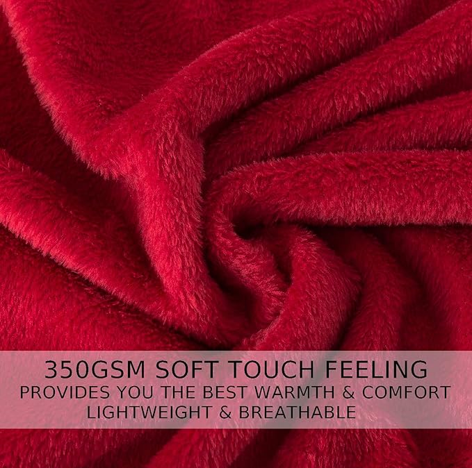 Flannel Fleece Twin Size Summer Blanket All Season 350GSM Lightweight Throw for The Bed Extra Soft Brush Fabric Winter Warm Sofa Blanket 66" x 90"(Burgundy Red Twin)
