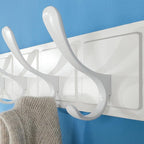 SKOLOO Coat Rack Wall Mount - Scandi-Style Wooden Carved-Block Coat Hook,Pack of 2, Wall Coat Hanger with 6 Hooks for Hanging Coats, Hats, Clothing, Scarfs, White