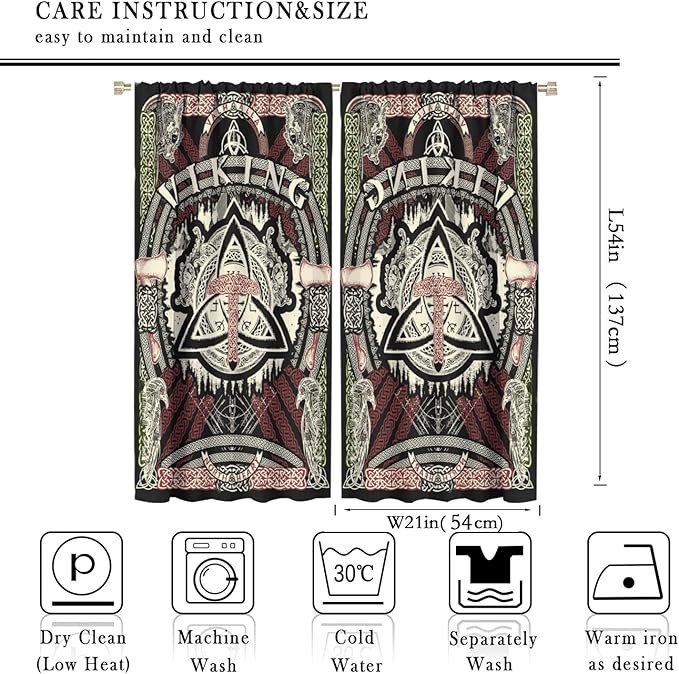 Viking Curtains Nordic Mythology Rune Weapon Antique Viking Pirate Crow Art Pattern Printed Curtains Bedroom Living Room Decoration Blackout Curtains W42 * L54 Inch