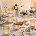 10pcs Ribbed Gold Votive Candle Holders, Assorted Glass Tea Light Candle Holders for Wedding Centerpieces, Brithday, Party and Holiday Decorations