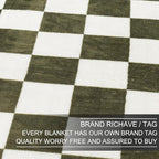 Checkered Queen Size Blanket,Premium Lightweight Anti-Static 90x90 Inches Sage Green Throw Blankets for Queen Full Bed,Couch, Sofa, Chair, Camping, Picnic,Sage Green