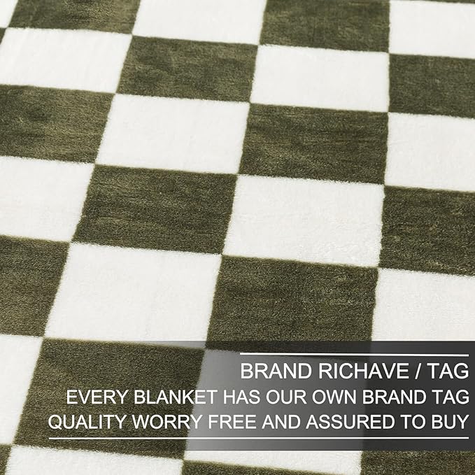 Checkered Queen Size Blanket,Premium Lightweight Anti-Static 90x90 Inches Sage Green Throw Blankets for Queen Full Bed,Couch, Sofa, Chair, Camping, Picnic,Sage Green