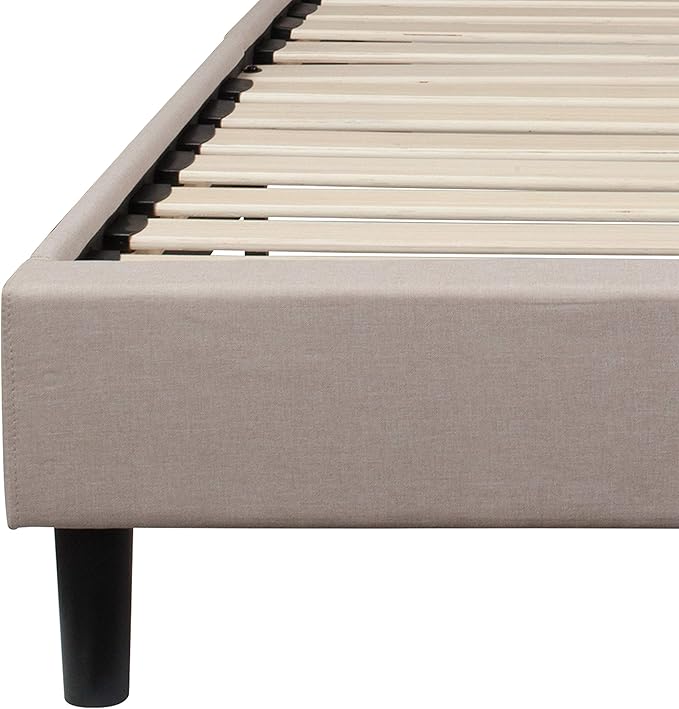 Flash Furniture Brighton Full Size Tufted Upholstered Platform Bed in Beige Fabric