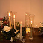 24 Set Glass Hurricane Candle Holders 11.8" Open Ended Glass Candleholder Tube Shape Bottomless and 1.26" Taper Clear Candlestick Holders for Wedding Party Table Centerpiece