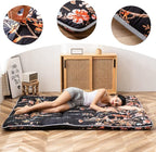 Black Floral Japanese Futon Floor Mattress, Bed Mattress Topper Portable Thick Sleeping Pad Floor Bed Roll Up Camping Mattress Folding Couch Bed Mattress Pad for Guest Room, Twin Size