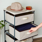 Juvale 4-Tier Dresser for Bedroom - 16.5 in L x 13 in W x 33 in H, Beige, Metal & Fabric - Freestanding Closet Organizer with Fabric Storage Drawers - Narrow Dresser & Cabinet with Drawers