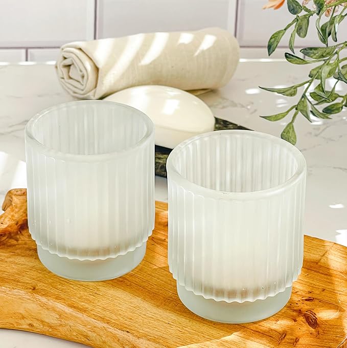 Kate Aspen Vintage Fluted Frosted Glass Tealight Votive Candle Holders (Set of 6), Rustic Decor, Boho Decorations, Shelf Decoration, Classic Look | Perfect Hostess Gift