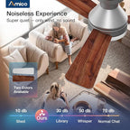 Amico Ceiling Fans with Lights, 42 inch Low Profile Ceiling Fan with Light and Remote Control, Flush Mount, Reversible, 3CCT, Dimmable, Noiseless, Silver Ceiling Fan for Bedroom, Indoor/Outdoor Use
